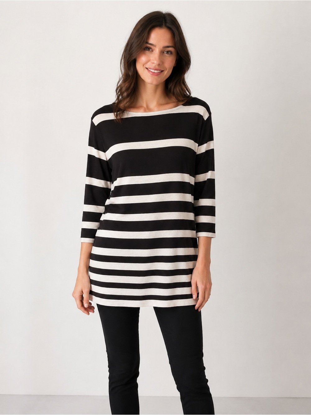 Dressbarn Black Ivory Striped Tunic Top M